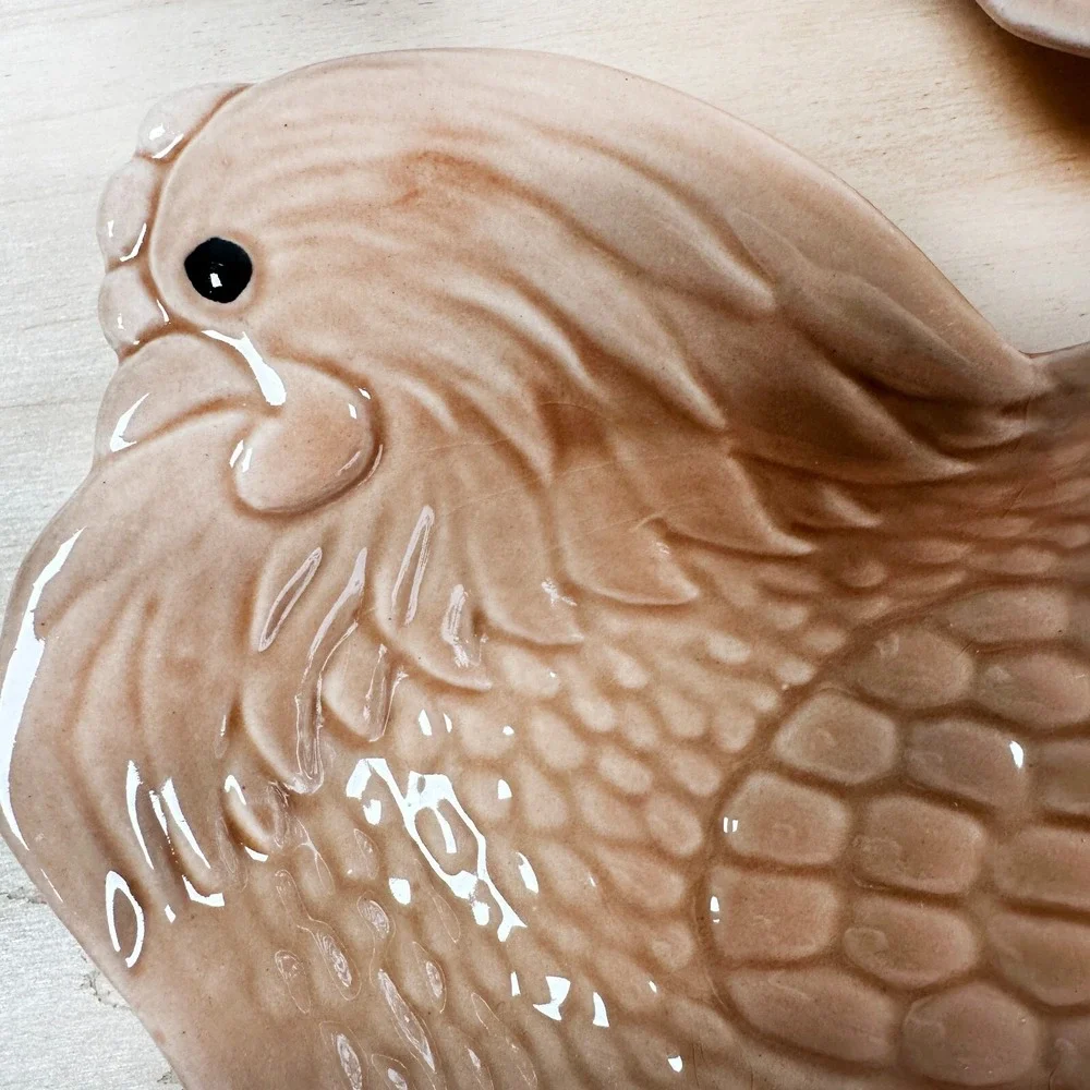 Set of 2 USA 245 Chicken‎ Hen Platter Bowl Plate Pottery McCoy Salmon Colored